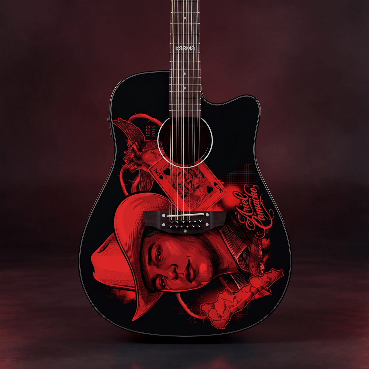 Docerola Karma X Ariel Camacho de 12 cuerdas, detalle de la tapa