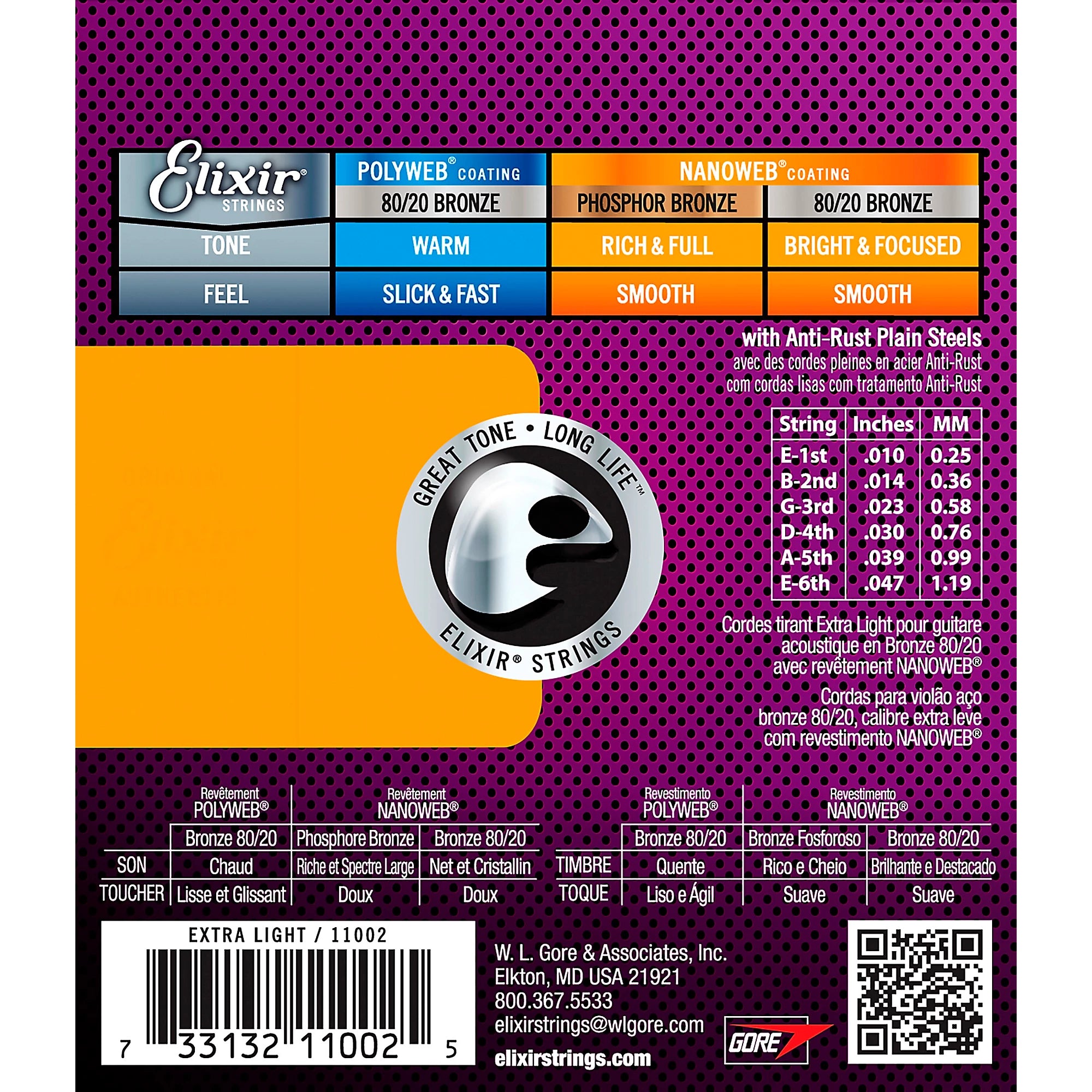 10|47 CUERDAS 80/20 NANOWEB - SET 6 | ELIXIR STRINGS