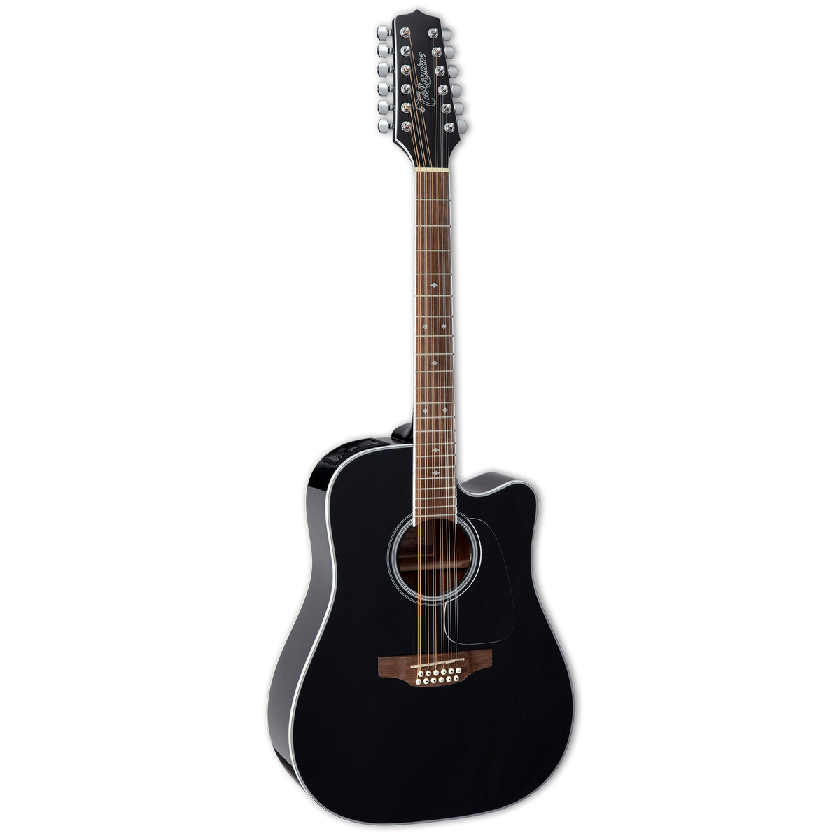 Docerola Takamine GD38CE negra de 12 cuerdas, vista frontal
