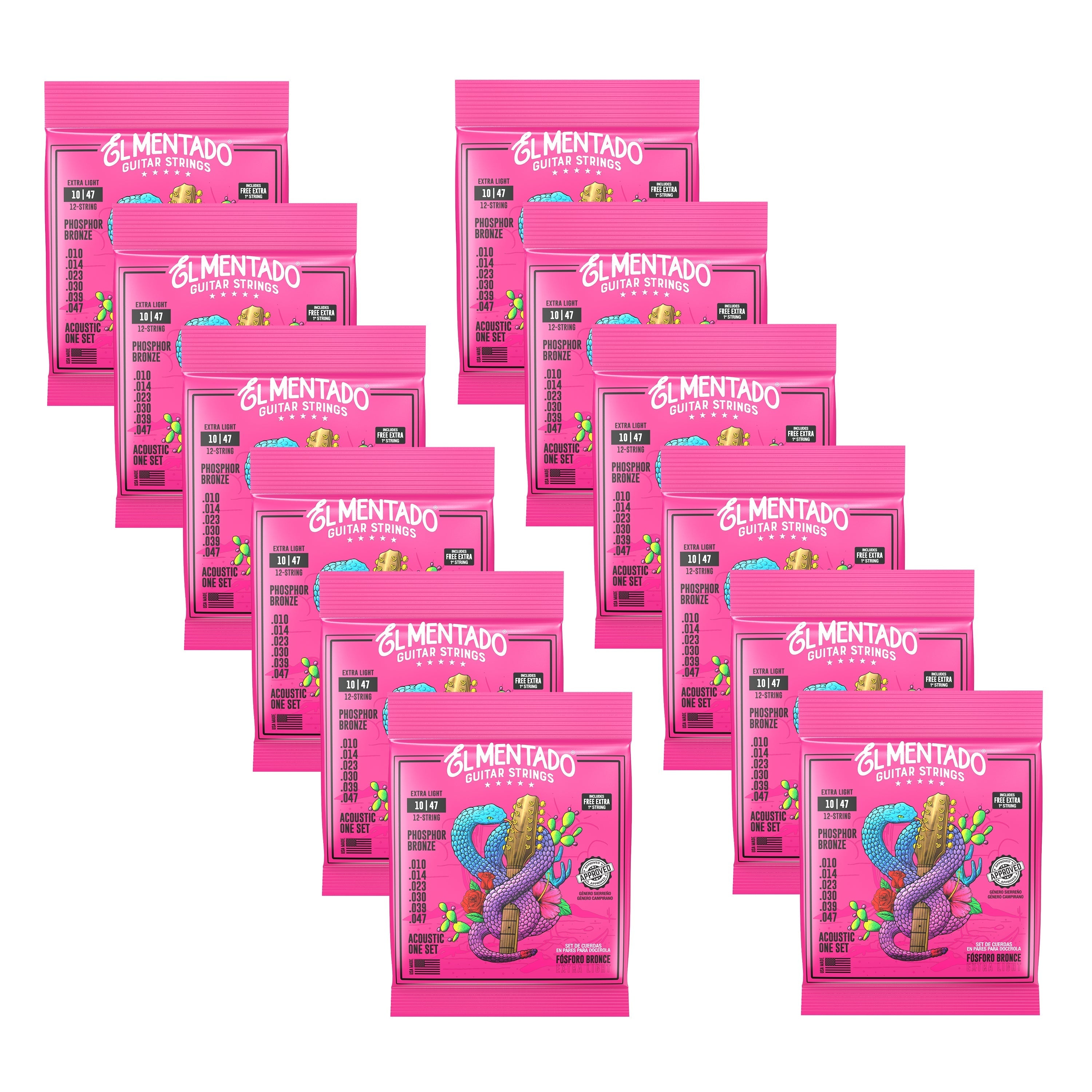 10|47 BRONCE FOSFORADO : Cuerdas Guitarra Docerola (Pares) 12-PACK | EL MENTADO™
