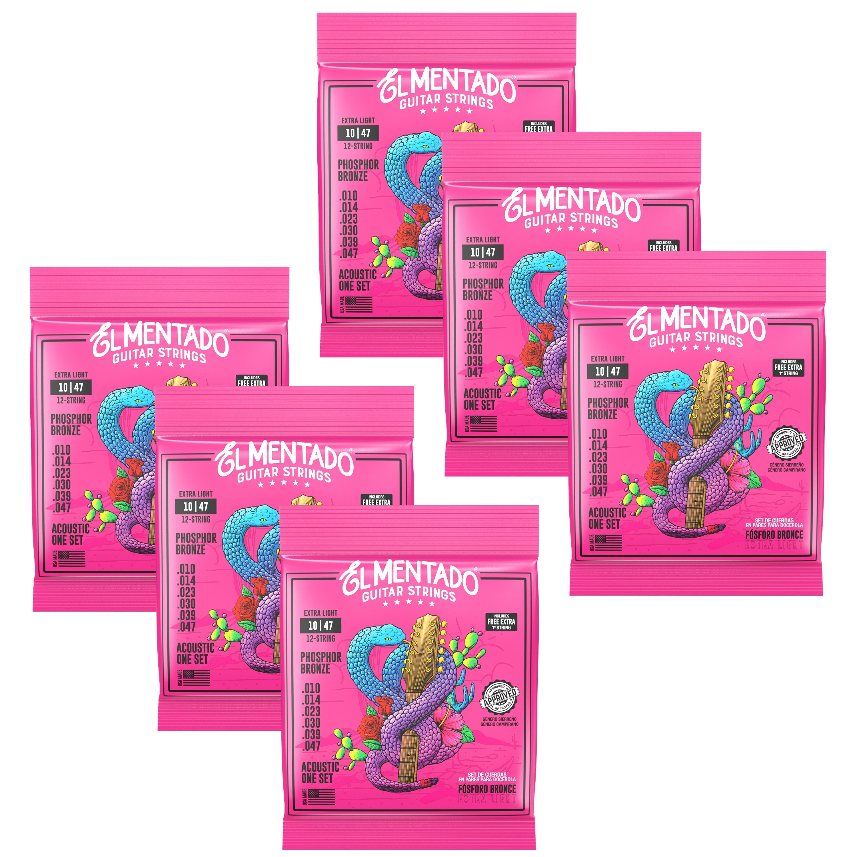 10|47 BRONCE FOSFORADO : Cuerdas Guitarra Docerola (Pares) 6-PACK | EL MENTADO™