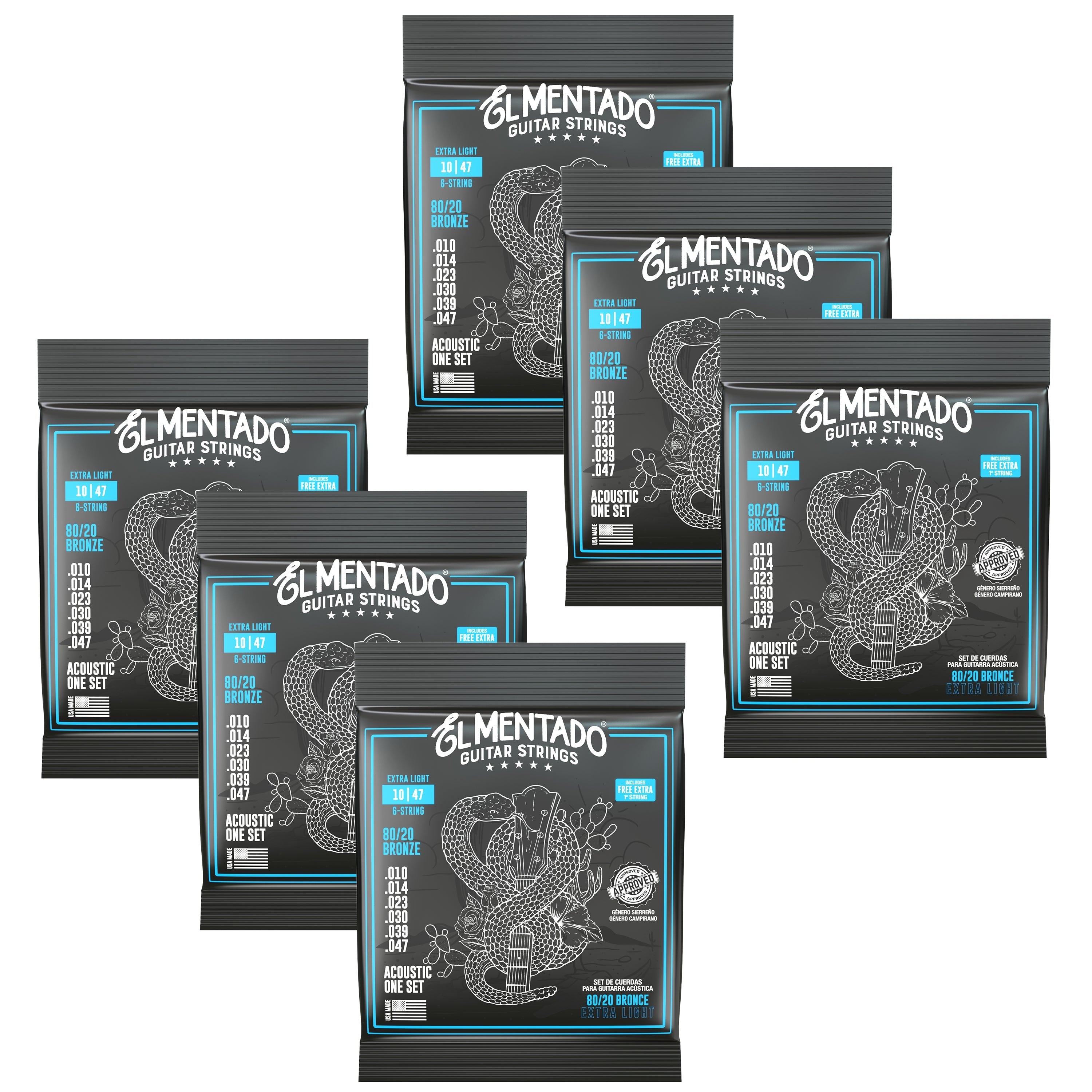 10|47 80/20 BRONZE : Acoustic Guitar Strings 6-PACK | EL MENTADO™