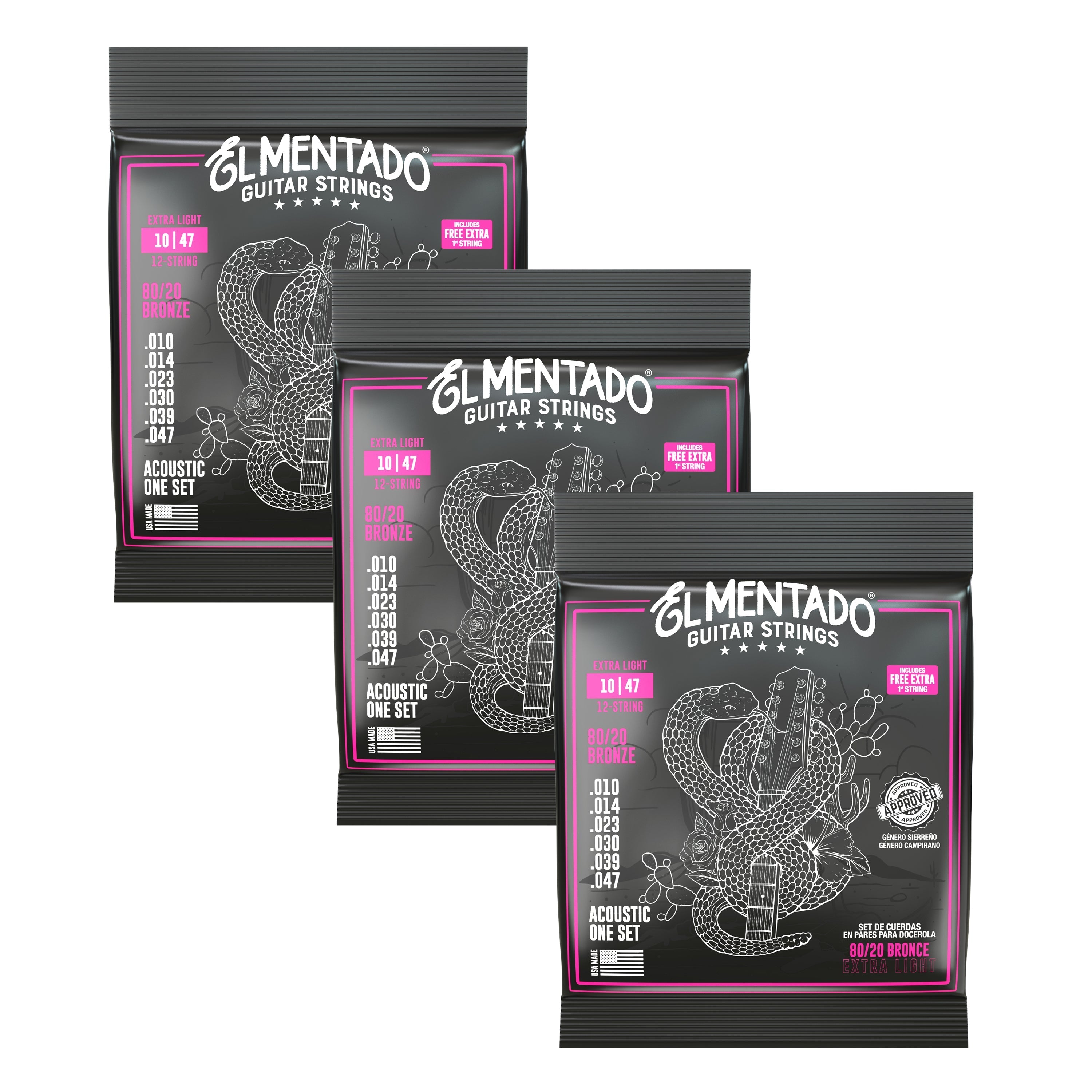 10|47 80/20 BRONCE : Cuerdas Guitarra Docerola (Pares) 3-PACK | EL MENTADO™