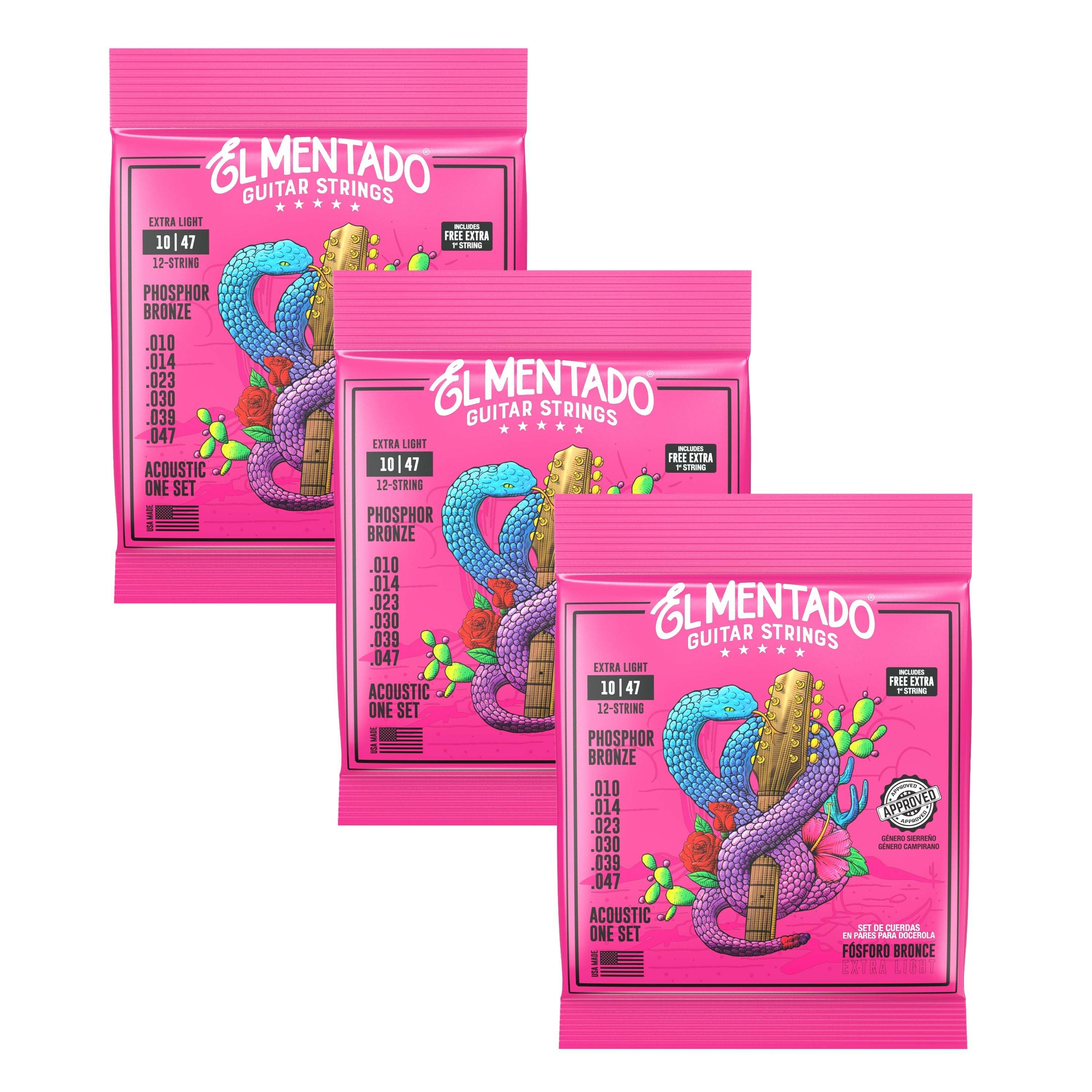 10|47 BRONCE FOSFORADO : Cuerdas Guitarra Docerola (Pares) 3-PACK | EL MENTADO™