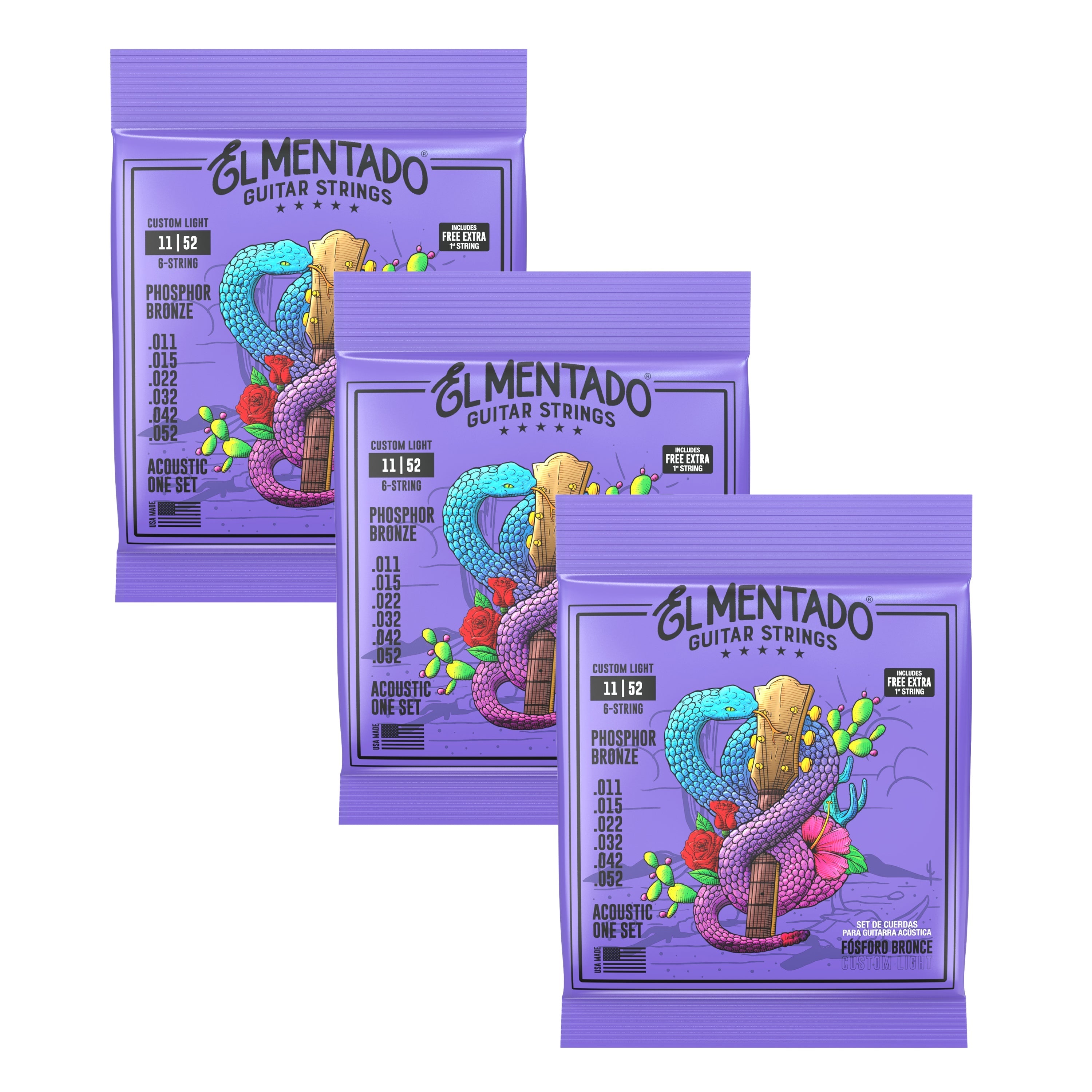 11|52 PHOSPHOR BRONZE : Acoustic Guitar Strings 3-PACK | EL MENTADO™