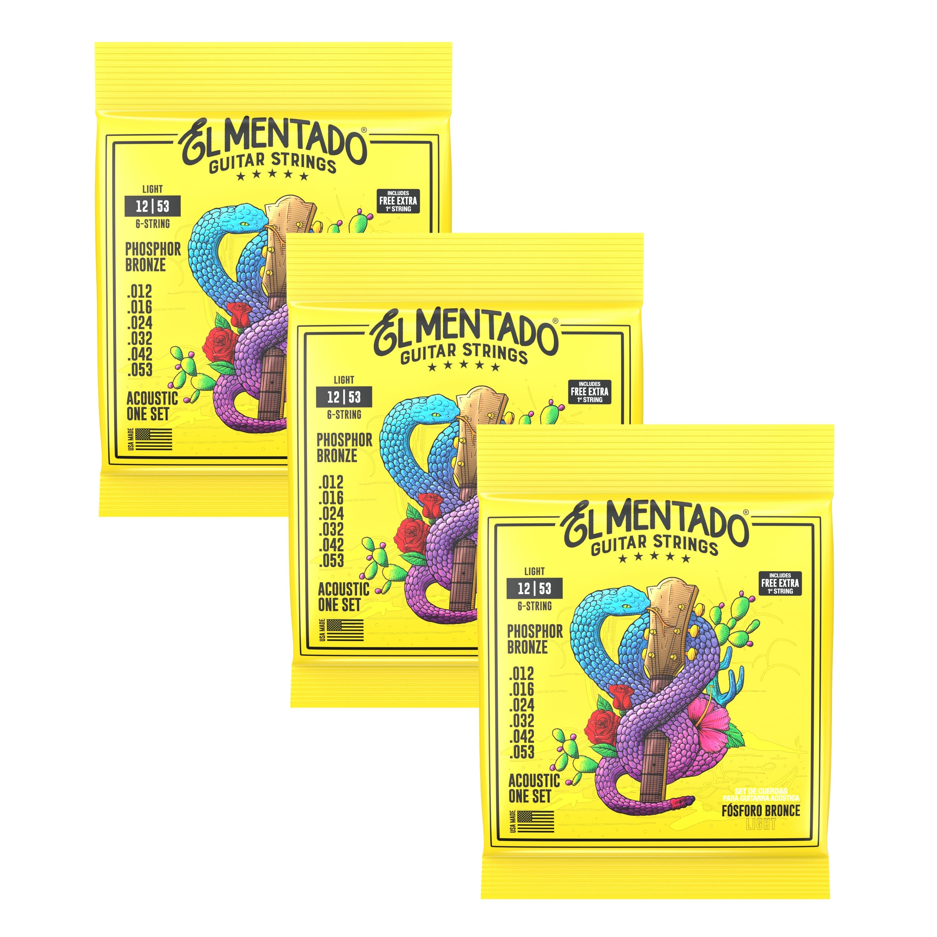 12|53 PHOSPHOR BRONZE : Acoustic Guitar Strings 3-PACK | EL MENTADO™