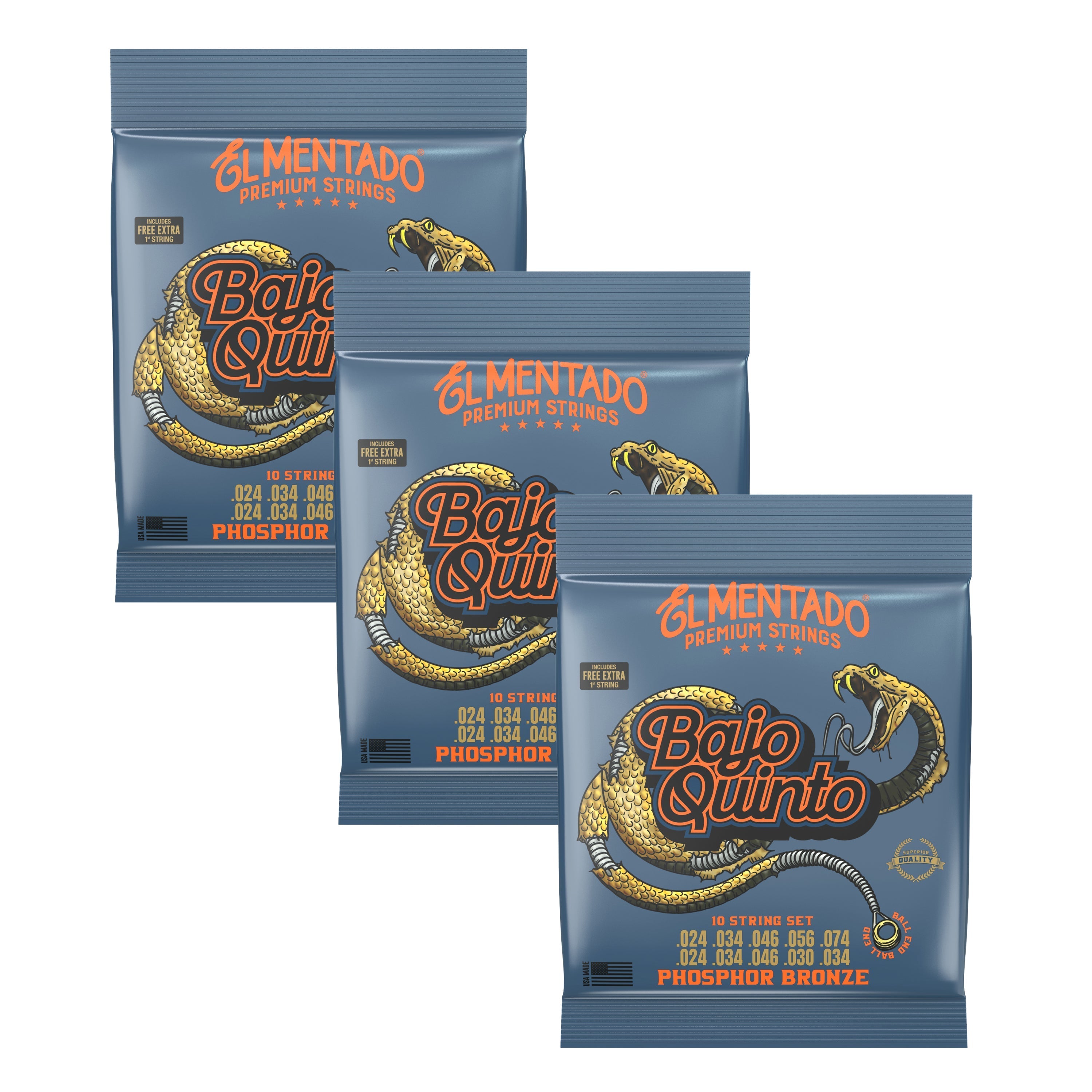 BRONCE FOSFORADO : Cuerdas Bajo Quinto (Ball End) 3-PACK | EL MENTADO™