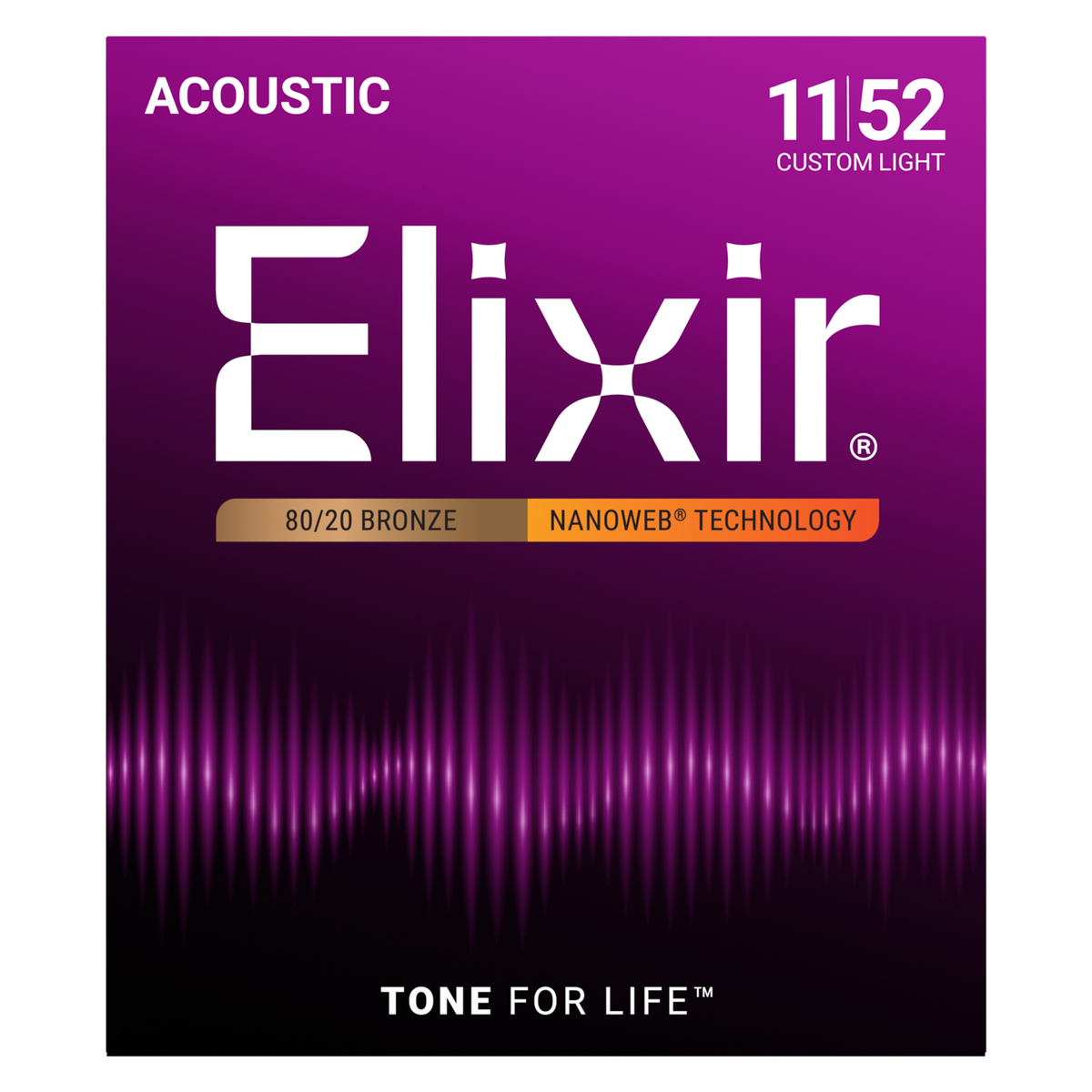 Cuerdas Elixir 80/20 Nanoweb 11027 .011 para guitarra acústica