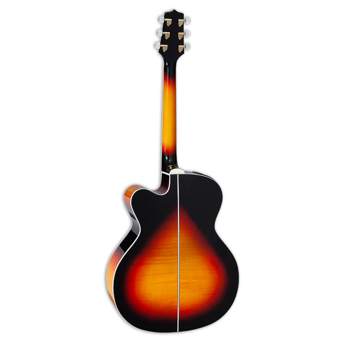 Guitarra Takamine GJ72CE con maple flameado, vista trasera